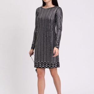 Michael Kors Black and White Long Sleeve Sheath Dress